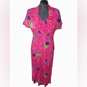 Vintage Beverly rose, pink maxi shirt dress size L